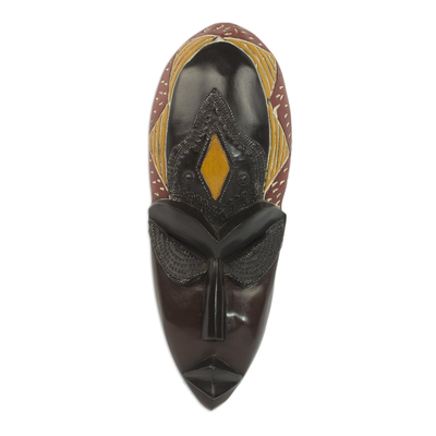 Afrikanische Holzmaske, 'Yaovi Junge'. - Handgefertigte afrikanische Maske aus Holz und Aluminium aus Ghana