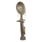 Wood fertility doll, 'Akosua with Child' - Wood and Recycled Glass Beaded Fertility Doll from Ghana