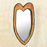 Wood wall mirror, 'Contours of Love'