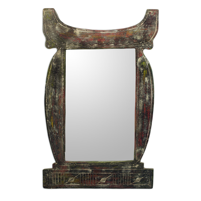 Wood wall mirror, 'Regal Odo Hemaa' - Artisan Handcrafted Sese Wood Wall Mirror from Ghana