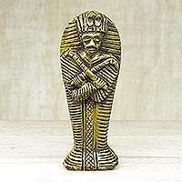 Wood sculpture, 'Pharaoh Sarcophagus' - Gold-Tone Sese Wood Sarcophagus Sculpture from Ghana