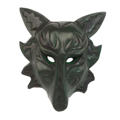Handcrafted Sese Wood Wolf Mask in Green from Ghana