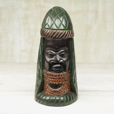 Wood sculpture, 'Oba of Benin' - Handcrafted Sese Wood Cultural Sculpture from Ghana