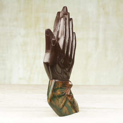 Wood wall sculpture, 'Let Us Pray' - Handcrafted Sese Wood Wall Sculpture of Hands from Ghana