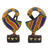 Wood sculptures, 'Colorful Sankofa' (pair) - Two Wood and Recycled Glass Adinkra Sankofa Bird Sculptures (image 2c) thumbail