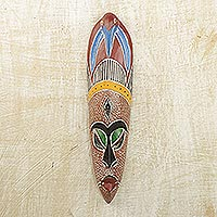 African wood mask, 'Sipho' - Hand Carved Multicolor West African Sese Wood Mask