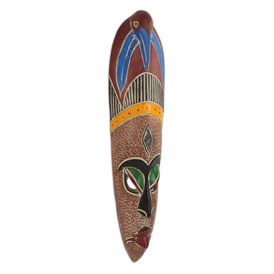 Afrikanische Holzmaske, „Sipho“ – handgeschnitzte mehrfarbige westafrikanische Sese-Holzmaske