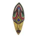 African beaded wood mask, 'Giving Siphesihle' - Wood Recycled Glass and Brass African Mask from Ghana
