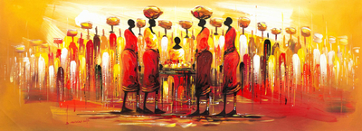 'No Man's Land I' - Pintura impresionista de personas en un mercado de Ghana