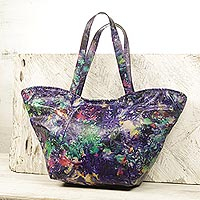 Tie-dyed leather shoulder bag, Colorful Cosmos