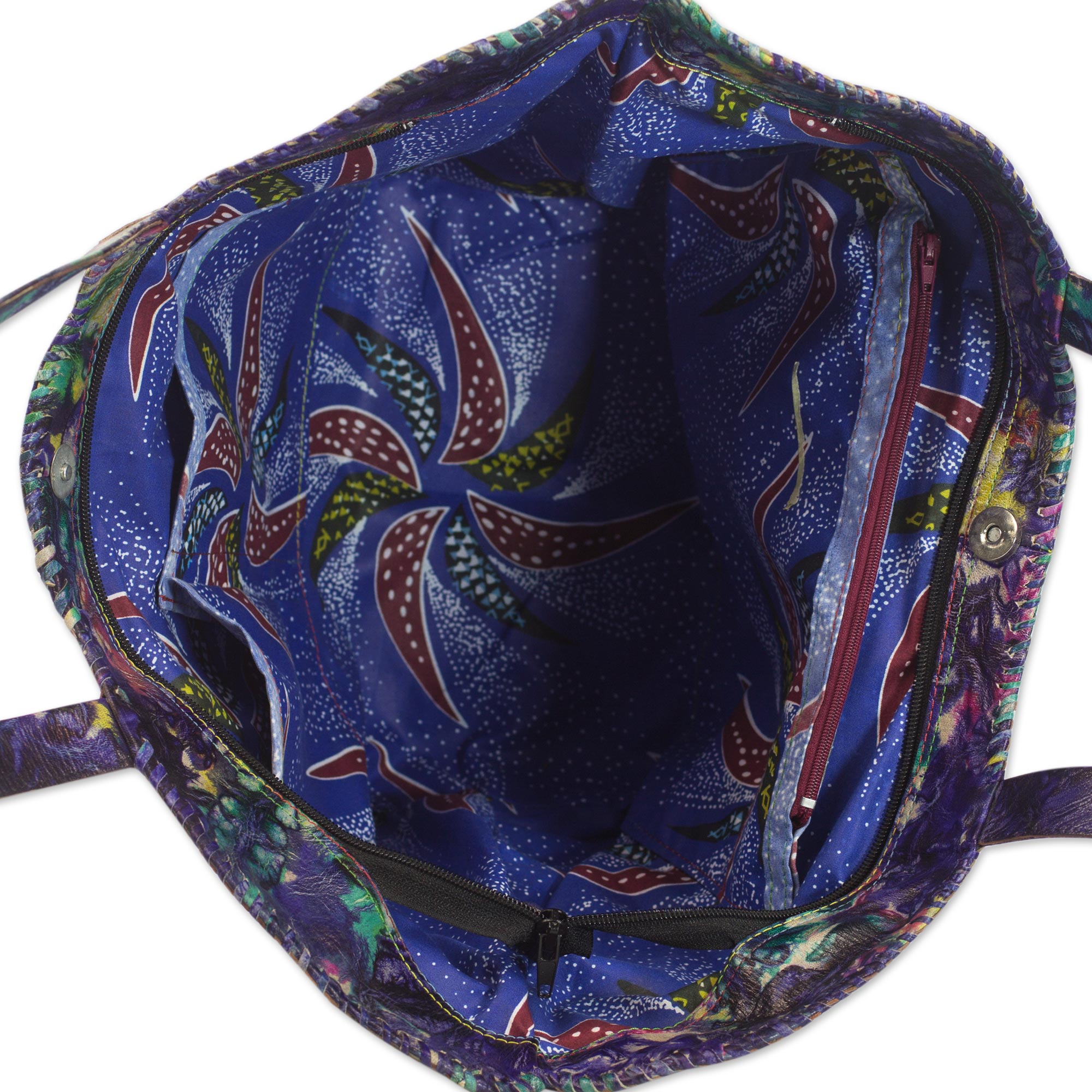 Handcrafted Tie-Dyed Leather Shoulder Bag from Ghana - Colorful Cosmos ...