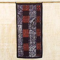 Batik cotton wall hanging, 'Traditional Affinity' - Batik Cotton Wall Hanging in Black White and Red from Ghana