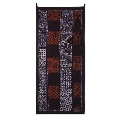 Wandbehang aus Batik-Baumwolle - Wandbehang aus Batik-Baumwolle in Schwarz, Weiß und Rot aus Ghana