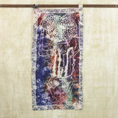 Wandbehang aus Batik-Baumwolle - Mehrfarbiger Wandbehang aus politischer Batik-Baumwolle aus Ghana
