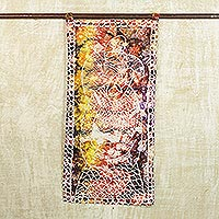 Batik cotton wall hanging, 'Divine Sacrifice' - Signed Multicolored Batik Cotton Wall Hanging from Ghana