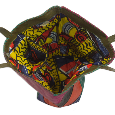 Umhängetasche aus Leder - Handgefertigte bunte Leder-Tragetasche aus Ghana