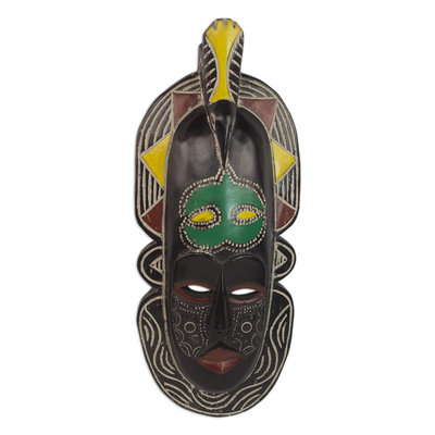 African wood mask, 'Teller of Time' - Handcrafted Sese Wood Wall Mask from Ghana