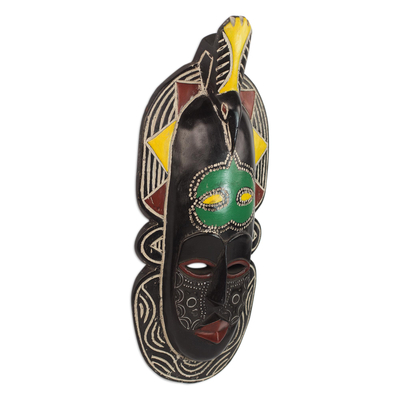 African wood mask, 'Teller of Time' - Handcrafted Sese Wood Wall Mask from Ghana