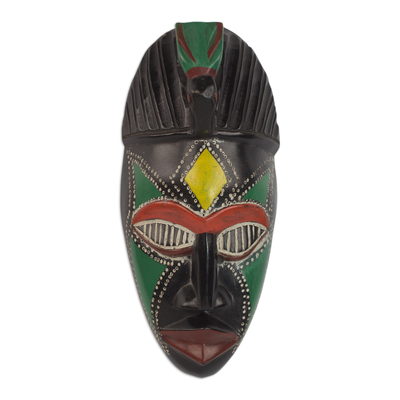 African wood mask, 'Priest' - Handcrafted Sese Wood Wall Mask from Ghana