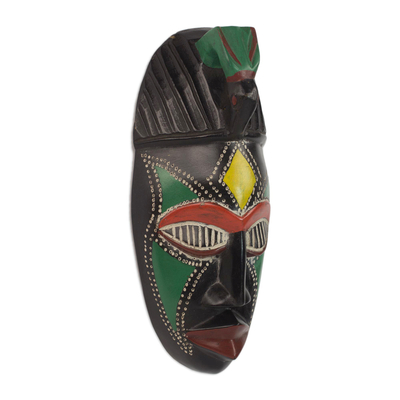 African wood mask, 'Priest' - Handcrafted Sese Wood Wall Mask from Ghana