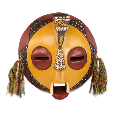 African wood mask, 'Calm One' - Handcrafted Yellow Sese Wood Wall Mask from Ghana