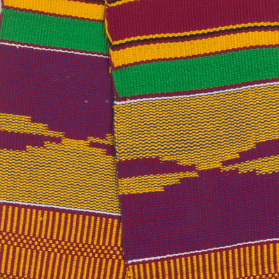 Cotton blend kente cloth scarf, 'Fathia Beauty' (4 inch width) - Handwoven Cotton Blend Kente Cloth Scarf (4 Inch Width)