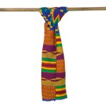 Cotton blend kente cloth scarf, 'Fathia Beauty' (9 inch width) - Handwoven Cotton Blend Kente Cloth Scarf (9 Inch Width)