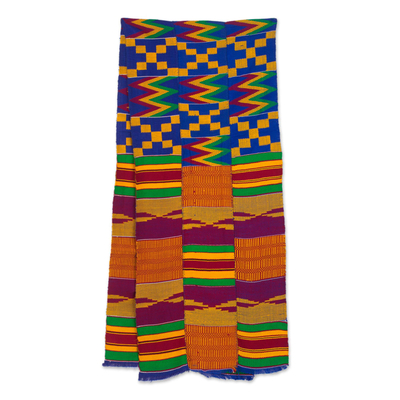 Cotton blend kente cloth shawl, 'Fathia Beauty' (13 inch width) - Handwoven Cotton Blend Kente Cloth Shawl (13 Inch Width)