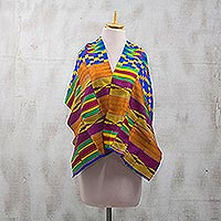 Cotton blend kente cloth scarf, 'Fathia Beauty' (17 inch width) - Handwoven Cotton Blend Kente Cloth Shawl (17 inch width)