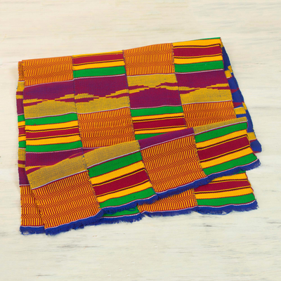 Cotton blend kente cloth scarf, 'Fathia Beauty' (17 inch width) - Handwoven Cotton Blend Kente Cloth Shawl (17 inch width)