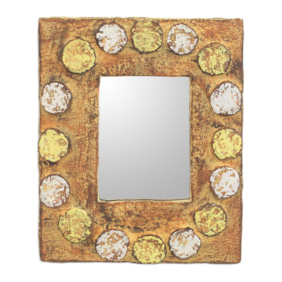 Wood wall mirror, 'Worlasi Rings' - Handcrafted Circle Design Sese Wood Wall Mirror from Ghana