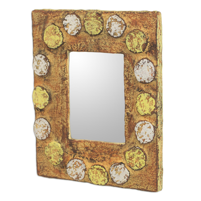 Wood wall mirror, 'Worlasi Rings' - Handcrafted Circle Design Sese Wood Wall Mirror from Ghana