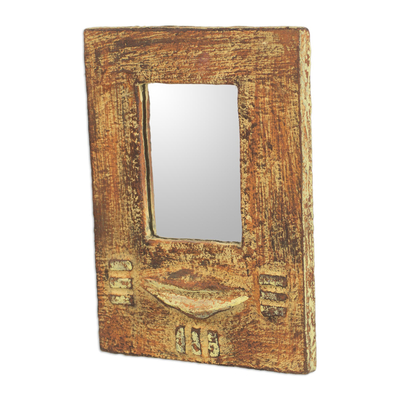 Wood wall mirror, 'Worlasi Faith' - Handcrafted Sese Wood Wall Mirror from Ghana