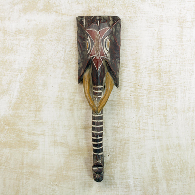 Máscara de madera africana - Máscara de elefante africano de madera hecha a mano de Ghana