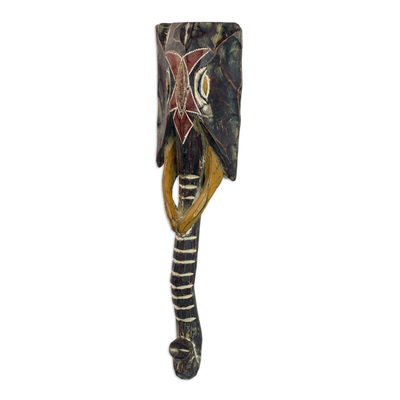 African wood mask, 'Elephant Trunk' - Handcrafted African Wood Elephant Mask from Ghana