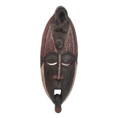 Ghanaian wood mask, 'Owo Snake' - African wood mask