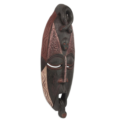Ghanaian wood mask, 'Owo Snake' - African wood mask
