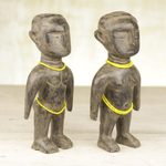 Wood figurines, 'Beaded Lovers' (pair) - Pair of Sese Wood and Recycled Glass Figurines from Ghana