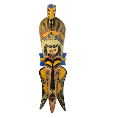 Afrikanische Holzmaske - Handgefertigte, geschnitzte, bemalte Gummibaummaske aus Afrika