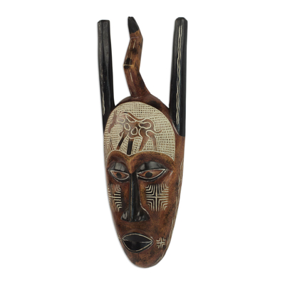 Afrikanische Holzmaske - Afrikanische Maske mit Giraffenmotiv aus Sese-Holz aus Ghana