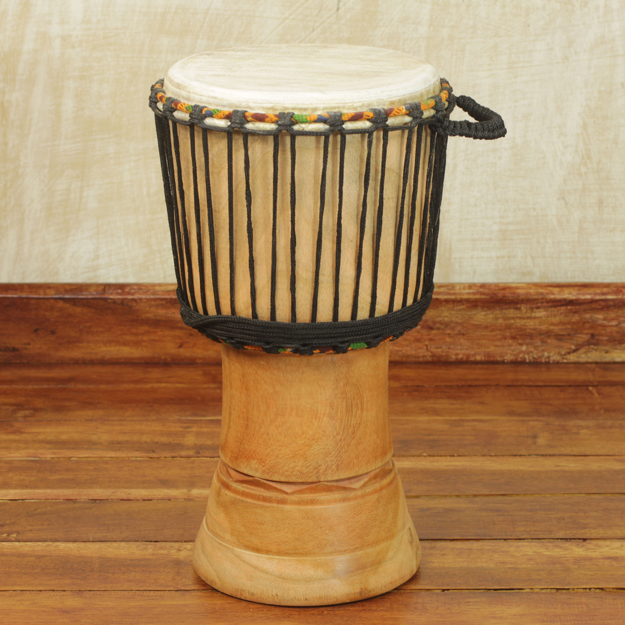 Handcrafted Wood 18 Inch Djembe Drum From West Africa Kente Melody