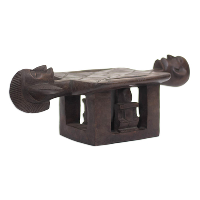 Wood decorative accent, 'Dogon Throne' - Handcrafted Sese Wood Marriage Stool from Ghana