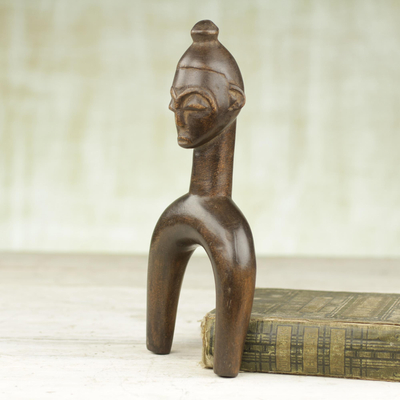 Wood decorative slingshot, 'Baule Fighter' - Sese Wood Cultural Decorative Slingshot from Ghana