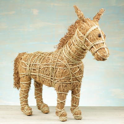Escultura de mimbre y rafia - Escultura de caballo de fibra natural hecha a mano de Ghana