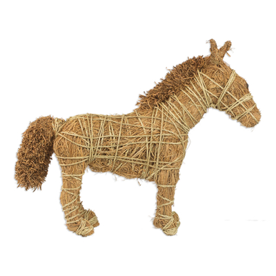 Escultura de mimbre y rafia - Escultura de caballo de fibra natural hecha a mano de Ghana