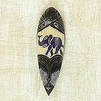 Afrikanische Holzmaske, „Elephant Vibrations“ – Handgefertigte afrikanische Elefantenmaske aus Sese-Holz aus Ghana