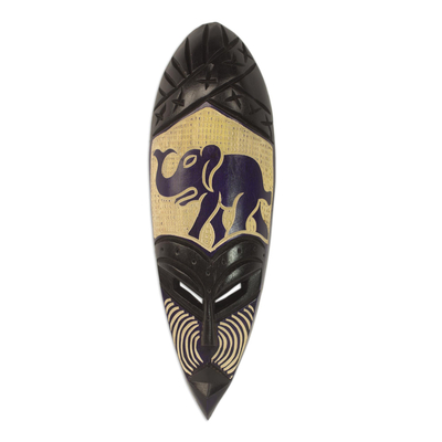 African wood mask, 'Elephant Vibrations' - Handcrafted Sese Wood African Elephant Mask from Ghana