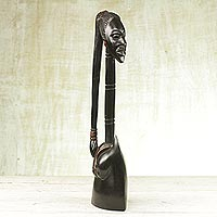 Wood sculpture, 'Fante Woman' - Sese Wood African Cultural Woman Sculpture from Ghana