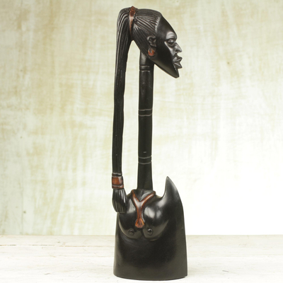 Wood sculpture, 'Fante Woman' - Sese Wood African Cultural Woman Sculpture from Ghana