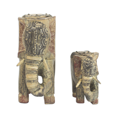 Estatuillas de madera - Dos estatuillas de elefante antiguas de madera de Sese de Ghana